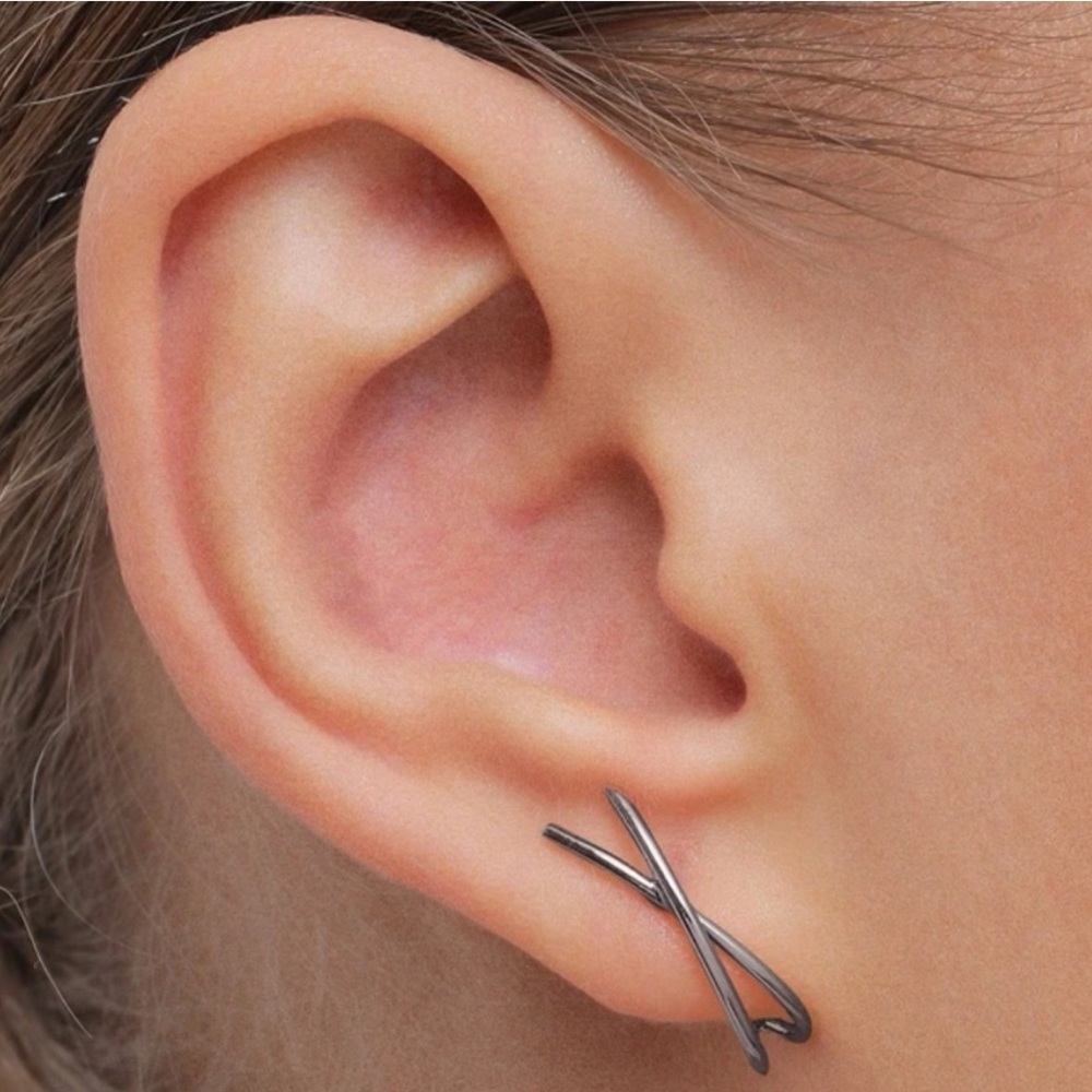 NEW Gunmetal Black Crisscross Jacket Earrings